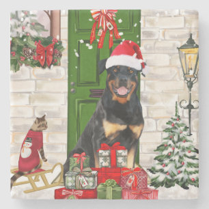 Posavasos De Piedra Navidades de Rottweiler Dog