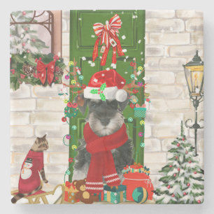 Posavasos De Piedra Navidades de Schnauzer Dog