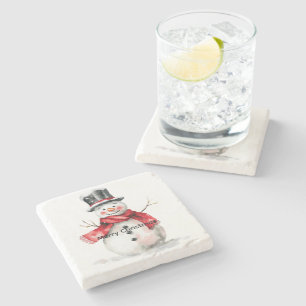 Posavasos De Piedra Navidades de Snowman Red Scarf