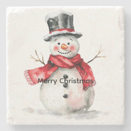 Posavasos De Piedra Navidades de Snowman Red Scarf