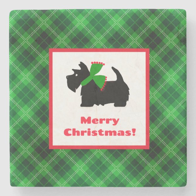 Posavasos De Piedra Navidades de Tartan Plaid (Anverso)