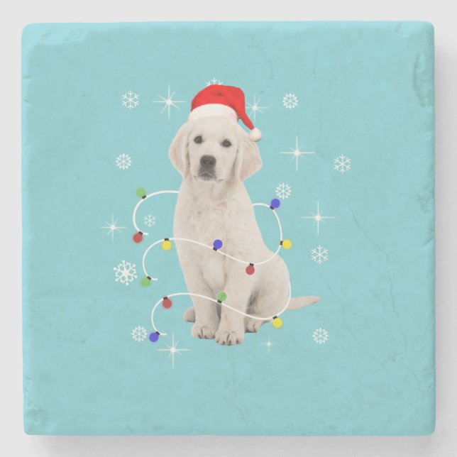 Posavasos De Piedra Navidades de vacaciones de perros con pipa de Gold (Anverso)