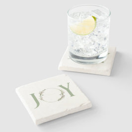 Posavasos De Piedra Navidades de Wreath Joy de color verde minimalista