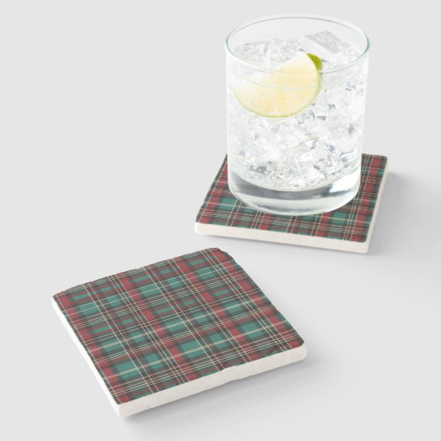 Posavasos De Piedra Navidades del Country Red Green Plaid (Lateral)