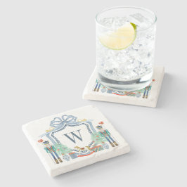 Posavasos De Piedra Navidades del Monograma de Nutcracker de color acu