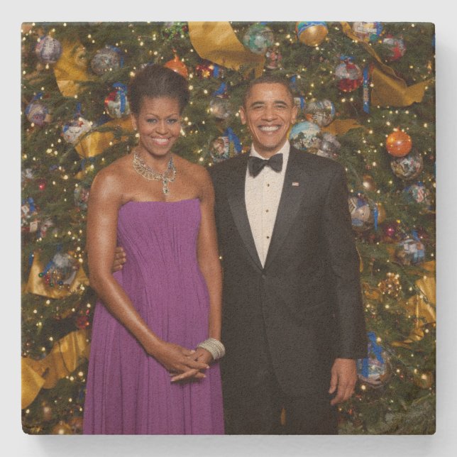 Posavasos De Piedra Navidades del presidente Barack Obama y Michelle (Anverso)