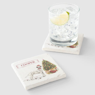 Posavasos De Piedra Navidades divertidos: Perro y árbol dalmatianos