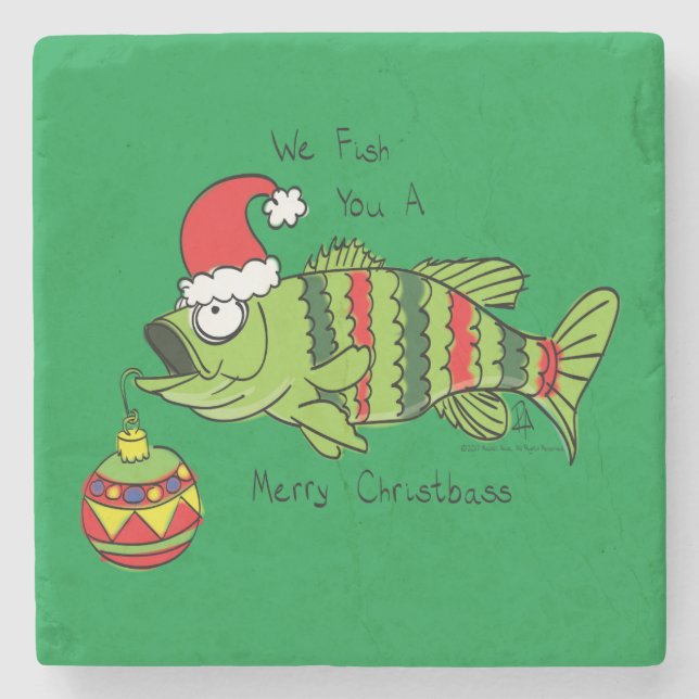 Posavasos De Piedra Navidades divertidos Personalizado de pescado de p (Anverso)
