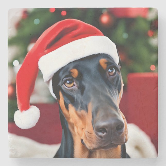 Posavasos De Piedra Navidades Doberman (Anverso)