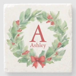 Posavasos De Piedra Navidades en monograma y nombre de acuarela