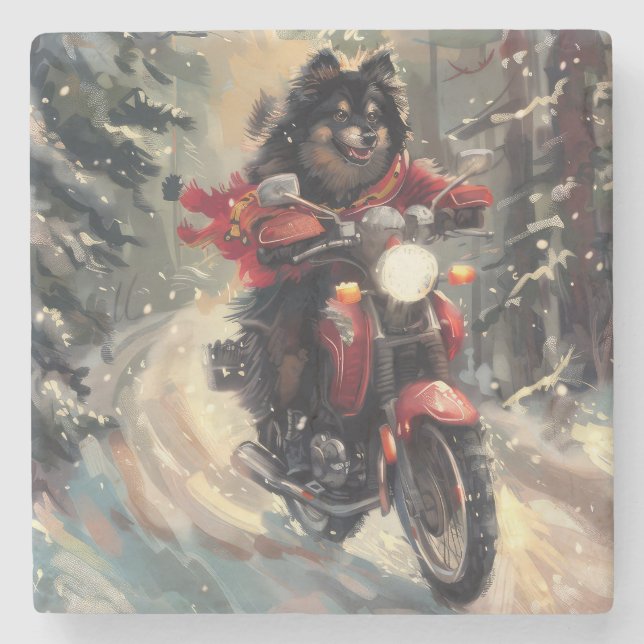 Posavasos De Piedra Navidades finlandeses de motocicletas para perros  (Anverso)