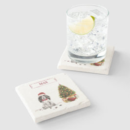 Posavasos De Piedra Navidades graciosos de Cocker Spaniel con árbol