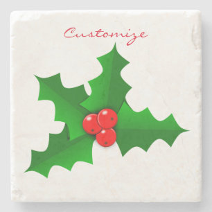 Posavasos De Piedra Navidades Green y red holly Thunder_Cove