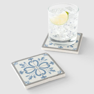 Posavasos De Piedra Navidades holly y flores pétalos azules