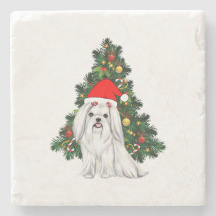 Posavasos De Piedra Navidades malteses, Navidad Perro maltés con sombr