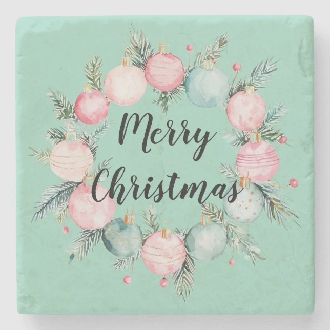Posavasos De Piedra Navidades Mint Pink Ornament Wreath (Anverso)