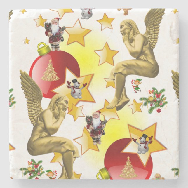 Posavasos De Piedra Navidades Monstruo de Piedra de Mármol, Angel Navi (Anverso)