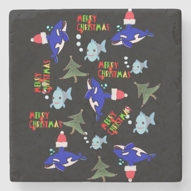 Posavasos De Piedra Navidades Monstruo de Piedra de Mármol, pescado de (Anverso)