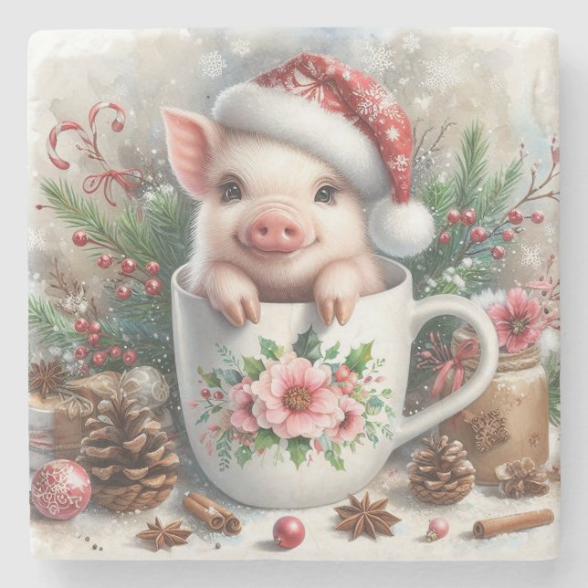 Posavasos De Piedra Navidades Mug Pig (Anverso)