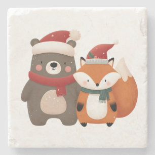 Posavasos De Piedra Navidades/Oso blanco invernal y Fox