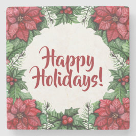 Posavasos De Piedra Navidades Personalizados de Poinsietta y Holly Ber