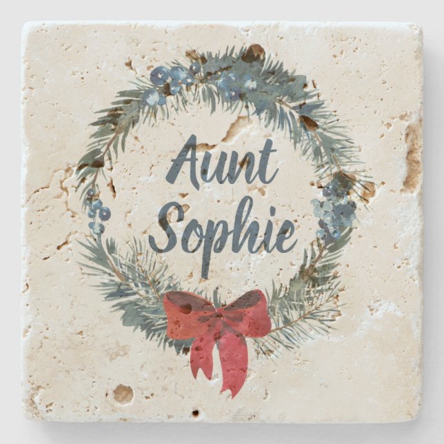 Posavasos De Piedra Navidades personalizados Wreath Blue Berries (Anverso)