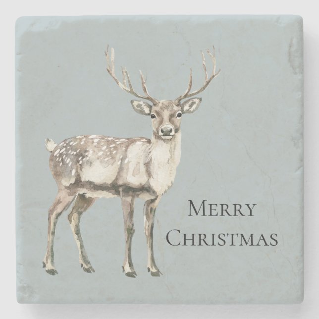 Posavasos De Piedra Navidades Pine Green Rustic Deer (Anverso)