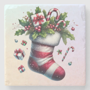 Posavasos De Piedra Navidades rebosantes de regalos y bastones de cant