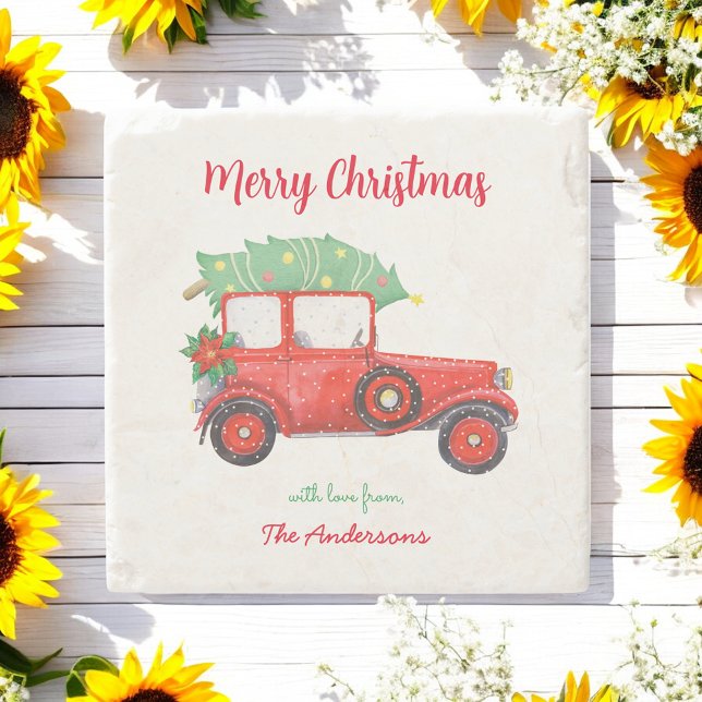 Posavasos De Piedra Navidades Red Truck Holiday Car (Subido por el creador)