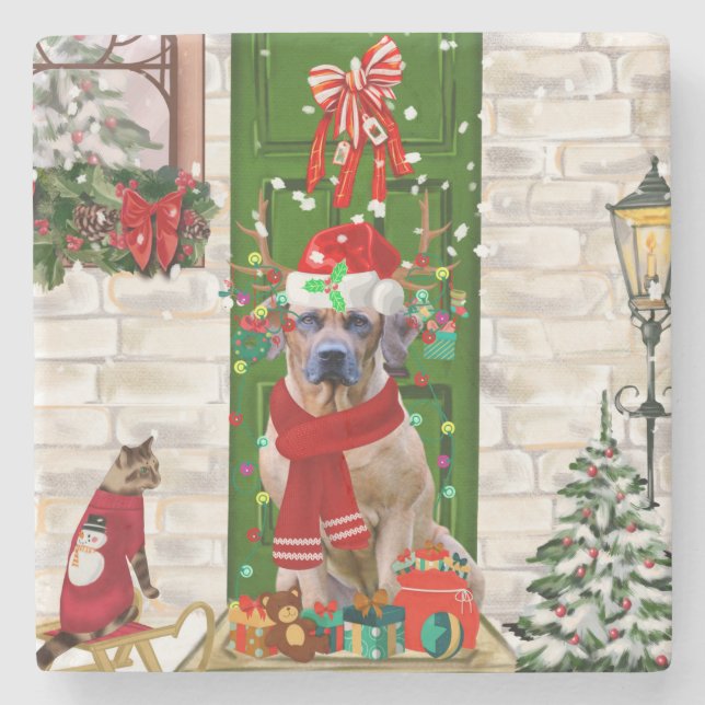 Posavasos De Piedra Navidades Ridgeback Perro Rhodes (Anverso)