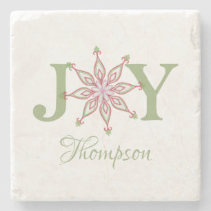 Posavasos De Piedra Navidades Rojo Verde Snowflake Whimsical Joy