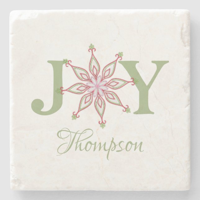 Posavasos De Piedra Navidades Rojo Verde Snowflake Whimsical Joy (Anverso)