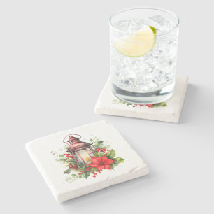 Posavasos De Piedra Navidades rojos Lantern Poinsettia y Pine