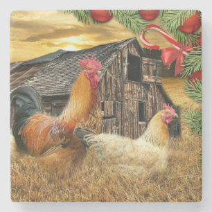 Posavasos De Piedra Navidades Rooster Hen Barn Coop Farm