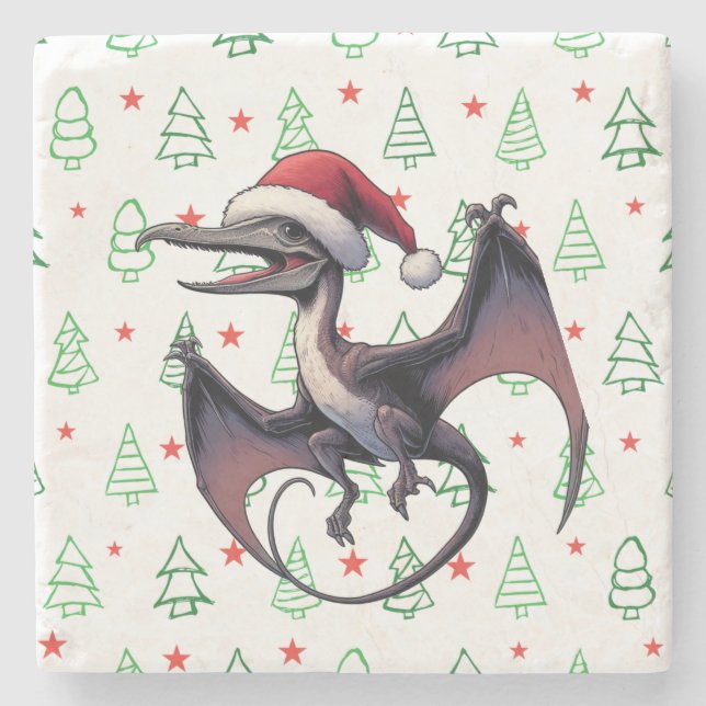 Posavasos De Piedra Navidades Santa hat pterodáctilo (Anverso)