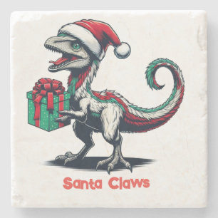 Posavasos De Piedra Navidades Santa hat raptor