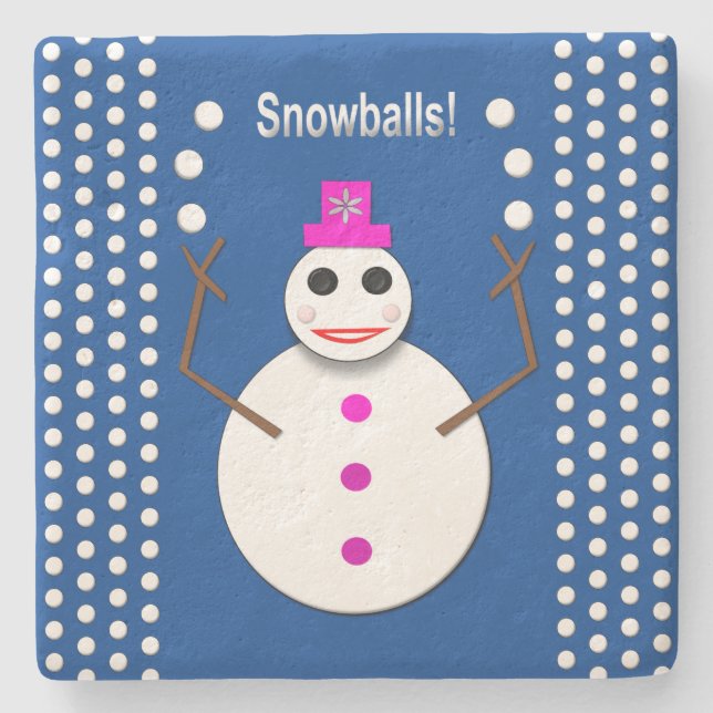 Posavasos De Piedra Navidades Snowlady Juggys Nieves Graciosa (Anverso)