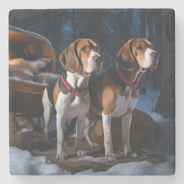 Posavasos De Piedra Navidades Snowy Sleigh de Foxhound Inglés American (Anverso)