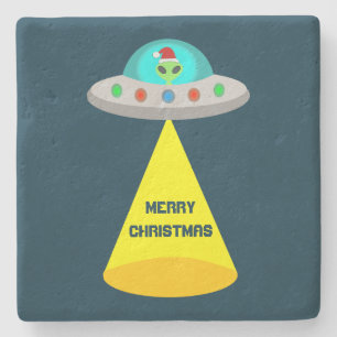 Posavasos De Piedra Navidades UFO Ho Ho Alien Personalizado de platill