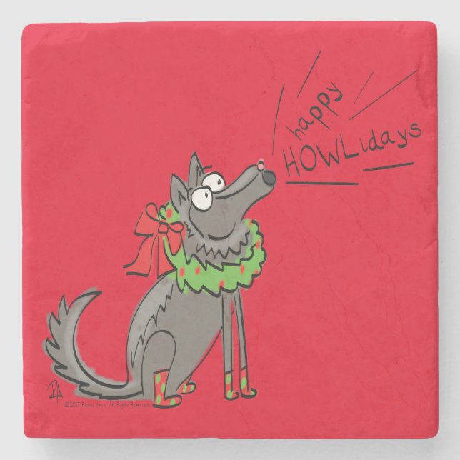 Posavasos De Piedra Navidades Wolf: Divertidos niños burdos (Anverso)