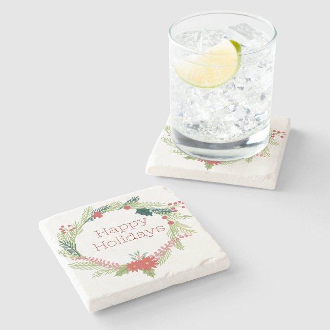 Posavasos De Piedra Navidades Wreath Felices Fiestas (Lateral)