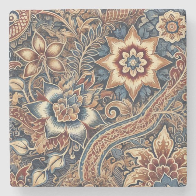 Posavasos De Piedra Navy Terracotta Boho Batik acuarela floral (Anverso)