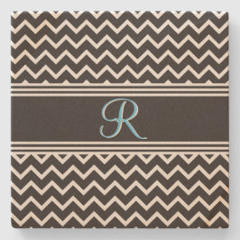 Posavasos De Piedra Negra | Monograma de Zigzag gótico de Chevron blan