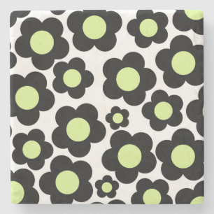 Posavasos De Piedra Negro caprichoso y floral verde lima Retro alegre