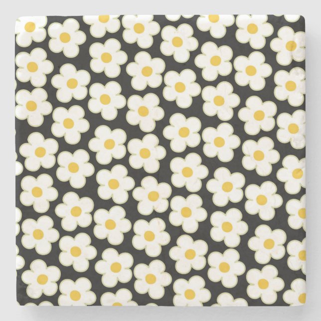 Posavasos De Piedra Negro Negrita Y2K Flor silvestre vibrante decoraci (Anverso)