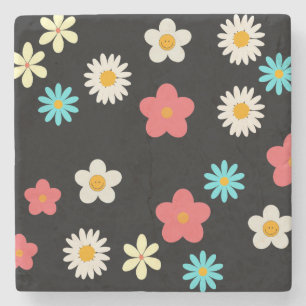 Posavasos De Piedra Negro Negrita Y2K Flor silvestre vibrante decoraci