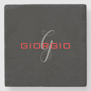 Posavasos De Piedra Negro Rojo su nombre Monograma inicial moderno