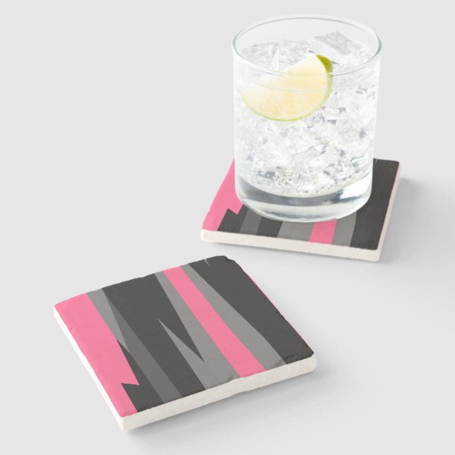 Posavasos De Piedra Negro rosa y gris (Lateral)