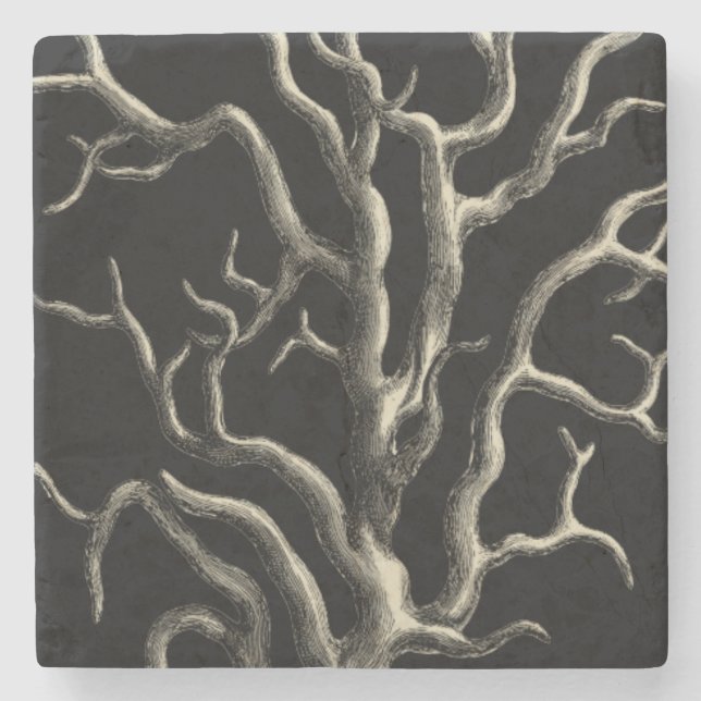 Posavasos De Piedra Negro y Tan Coral (Anverso)