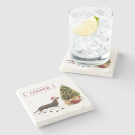 Posavasos De Piedra Negro y Tan Dachshund Navidades graciosos perro